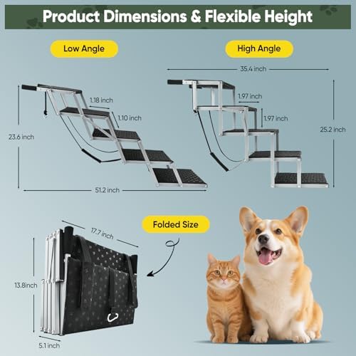 Sakerplus Dog Stairs for Large Dogs, 17.7” Wide Dog Ramps for Car 5 Steps - Image 2