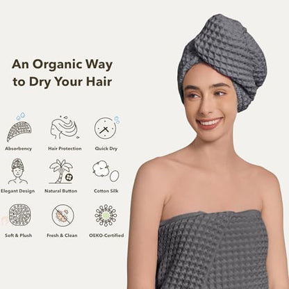 Luxury Organic Japanese Cotton Hair Drying Waffle Towel Wrap - Image 3