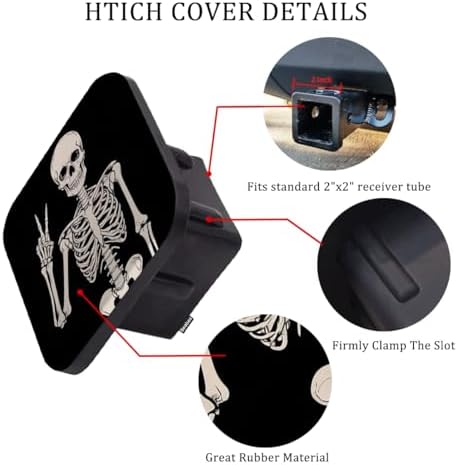 Human Skeleton Car Rear Hitch Covers Cute Rock and Roll Skeleton Skull Square - Image 3