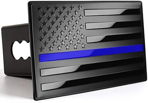 Bonrcea Thin Blue Line Heavy Duty Aluminum US Flag Trailer Hitch Cover by Bonrcea