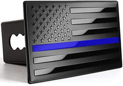 Bonrcea Thin Blue Line Heavy Duty Aluminum US Flag Trailer Hitch Cover by Bonrcea