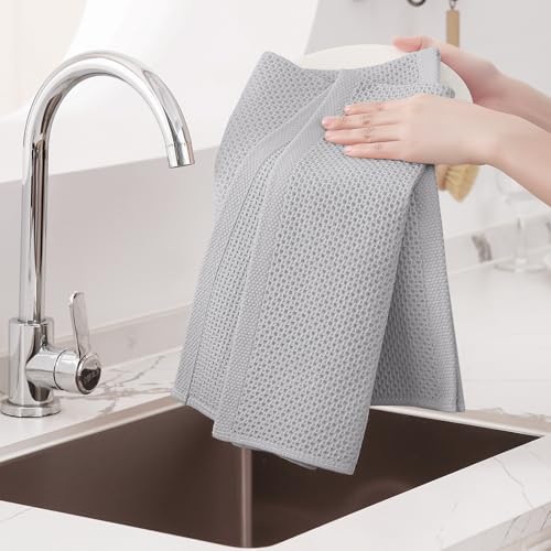 Homaxy 100% Cotton Oversized Waffle Weave Kitchen Towels 4-Pack, Light Gray - Image 4