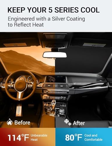 Proadsy Custom Fit 2011-2016 BMW 5 Series Windshield Sun Shade, Blocks Heat - Image 3