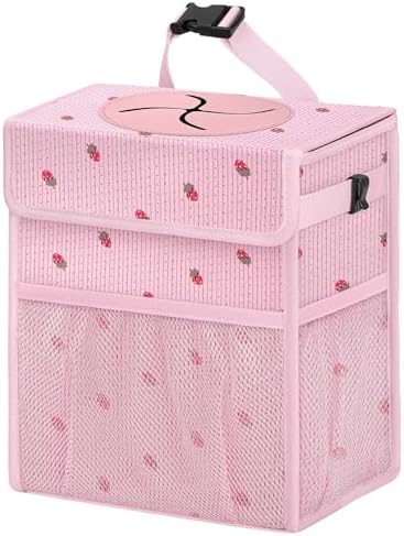 Corduroy Car Trash Can with Lid and Mesh Pockets by Unknown