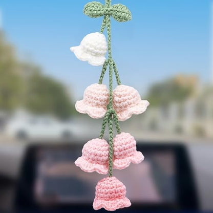 Car Mirror Hanging Accessories, Cute Bellflower Hand Knitted Car Pendant - Image 6