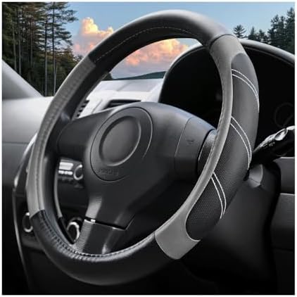 14.5-15 Inch Leather Steering Wheel Cover, Non Slip by HAMOJUF