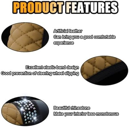 JOYCOURT 15 Inch Bling Soft Leather Car Steering Wheel Cover - Image 4