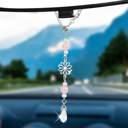 Hovom Flower Car Charm for Rear View Mirror, Cute Crystal Rearview Mirror by Hovom