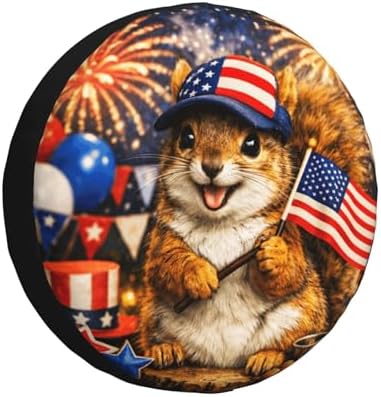 Squirrels with The American Flag Spare Tire Cover Weatherproof Wheel Protectors by Unknown
