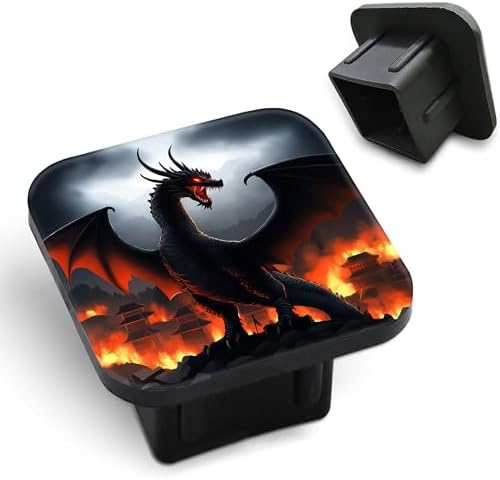 Hitch Receiver Cover 2" Black Dragon Burning Village Trailer Hitch Cover Tube by Unknown