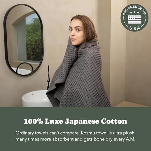 Luxury Organic Japanese Cotton Waffle Bath Towel | Thick, Quick Dry Bathroom - Image 3