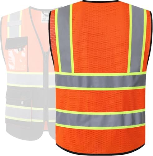 JKSafety Safety Vest for Men Women Hi Vis Reflective Vest JK220 OBlack 5XL - Image 4