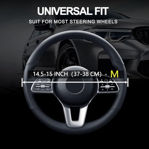 Szttswamp Car Steering Wheel Cover, Microfiber Leather Red 14.5-15 Inch - Image 3
