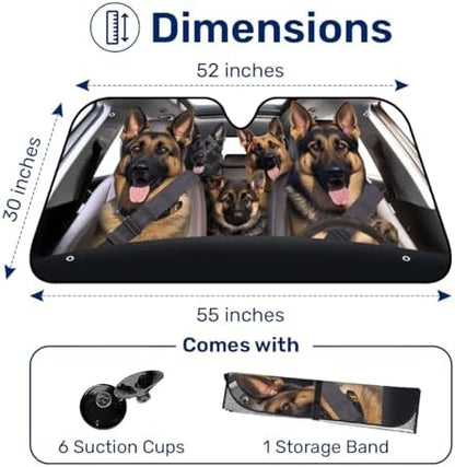 GENANY German Shepherd Trio Windshield Sun Shade 55 x 30 Inch - Image 2