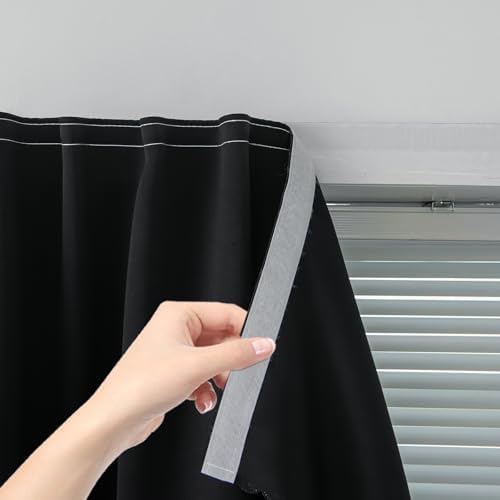Thermal Blackout Curtains with Self Adhesive Tape No Rod No Drill Easy Install by Sovtfides