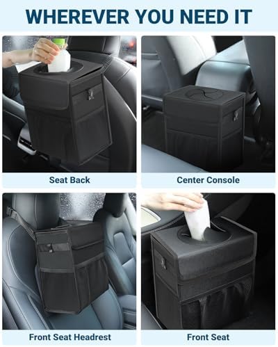 Capolo Car Trash Can with Lid, Leakproof Car Garbage Can Car Trash Bag - Image 6