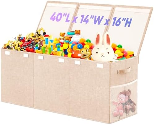 Large Toy Storage Box with Lid, Collapsible Kids Toy Chest by Rocamdo