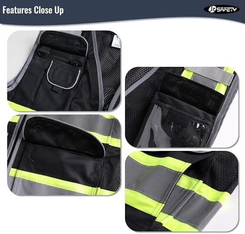 JKSafety 9 Pockets Hi-Vis Black Safety Vest - Image 4