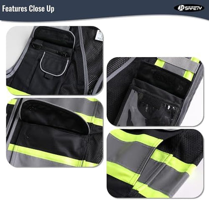 JKSafety 9 Pockets Hi-Vis Black Safety Vest - Image 4
