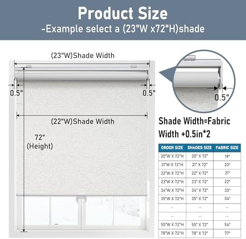 AOSKY Blackout Cordless Roller Shades, 35.5" W x 72" H, Linen Cream - Image 3