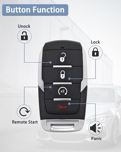 Key Fob Cover Replacement for 2019-2024 Ram 1500, 4-Button Remote Start Key - Image 2