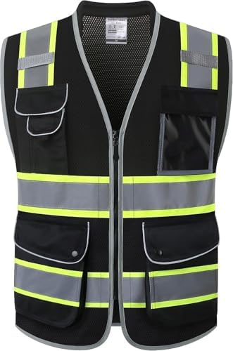 JKSafety Hi Vis Safety Vest for Men Women Cushioned Collar JK101 Black 5XL by JKSafety