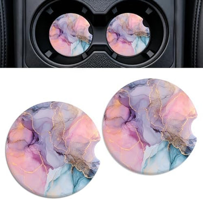Car Cup Holder Ceramic Coasters 2 Pack, 2.56 in Anti Slip Absorbent Coaster by Rueneaj