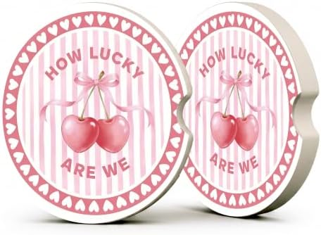 Pink Cherry Car Coasters, How Luck are We Coquette Cup Holders by Unknown