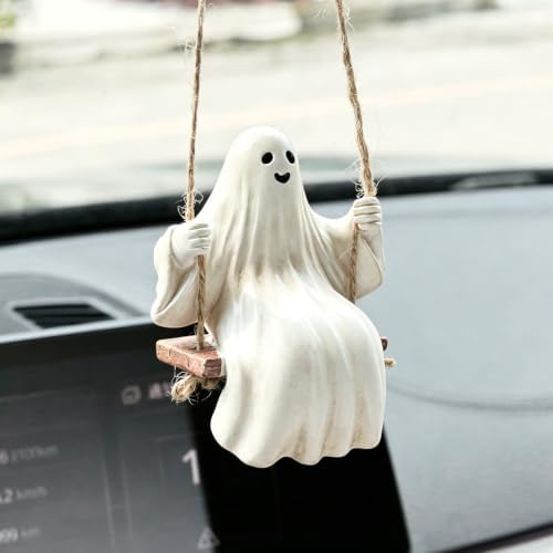 YGMONER Cute Swinging Ghost Car Mirror Hanging Ornament Halloween Car Interior by YGMONER