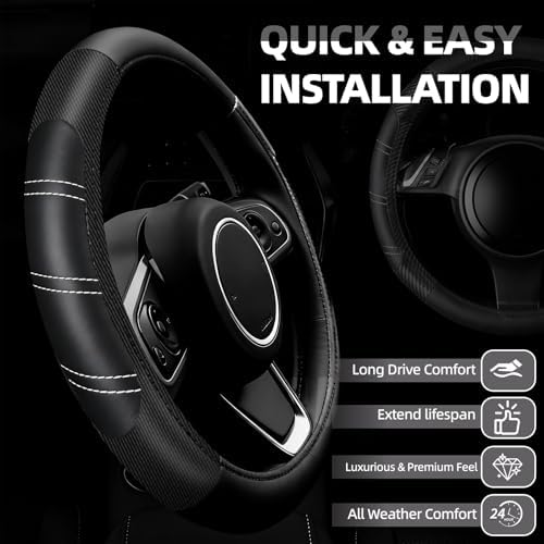 NBTEPEM 6 Pcs Black Carbon Fiber Steering Wheel Cover Set, Sport Microfiber - Image 2