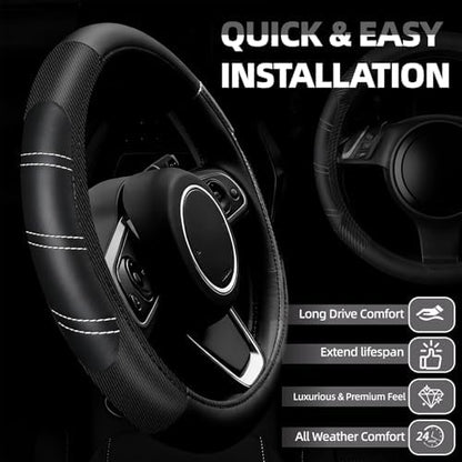NBTEPEM 6 Pcs Black Carbon Fiber Steering Wheel Cover Set, Sport Microfiber - Image 2