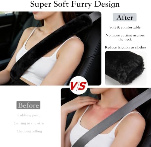 Amooca 25.6in Extra Long Furry Universal Car Seatbelt Cover Shoulder Pad - Image 4