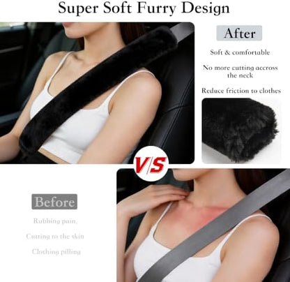 Amooca 25.6in Extra Long Furry Universal Car Seatbelt Cover Shoulder Pad - Image 4