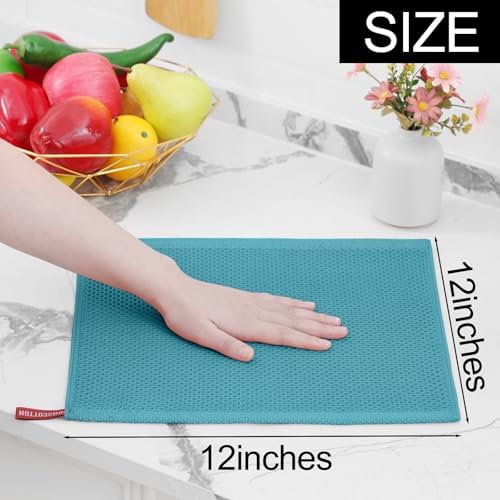Homaxy 100% Cotton Waffle Weave Kitchen Dish Cloths 6-Pack, Lake Blue - Image 5