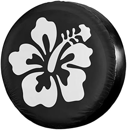 White Hibiscus Flower Spare Tire Cover Dust-Proof Wheel Tire Cover Fit Trailer by Foruidea