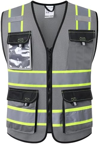 JKSafety Safety Vest for Men Women Hi Vis Reflective Vest JK220 Grey 5XL by JKSafety