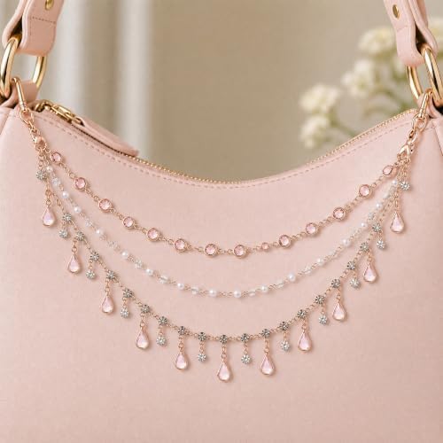Triple Layer Water Drop Zircon Boho Rear View Mirror Charm Pink Car Hanging - Image 5