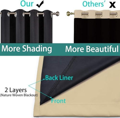 Yakamok Beige 100% Blackout Curtains 90 Inches Long - Image 5