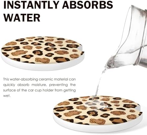 Leopard Car Coasters for Cup Holders Set of 2 Leopard Print Absorbent Ceramic - Image 6