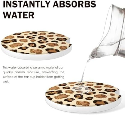 Leopard Car Coasters for Cup Holders Set of 2 Leopard Print Absorbent Ceramic - Image 6