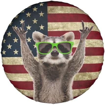 PVC Leather Spare Tire Covers for Trailers, Funny Raccoon Rock Flag USA Wheel - Image 7