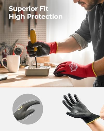 OKIAAS PU Coated Work Gloves Men, Ultra Grip & Lightweight, 60 Pairs Bulk - Image 3