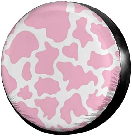 Pink Cow Print Spare Tire Cover Dust-Proof Wheel Tire Cover Fit Trailer by Foruidea