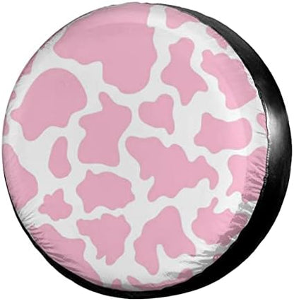 Pink Cow Print Spare Tire Cover Dust-Proof Wheel Tire Cover Fit Trailer by Foruidea
