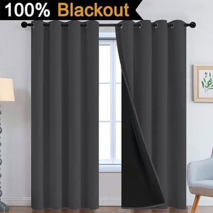 Yakamok Charcoal Grey 100% Blackout Curtains 84 Inches Long 52" Wide 2 PCS - Image 2