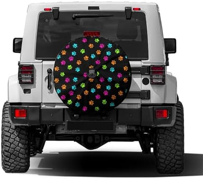Colorful Dog Cat Paw Print Spare Tire Cover by Foruidea