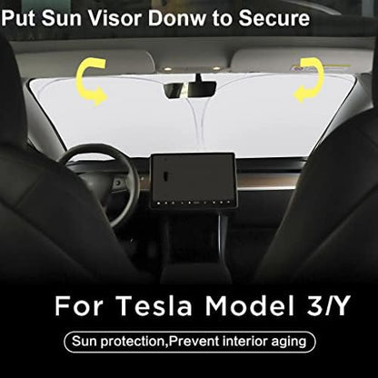 Gven Windshield Sun Shade for 2017-2026 Tesla Model Y/Model 3 Sunshade - Image 6