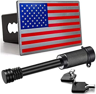 Bonrcea 2" American Flag Aluminum Trailer Hitch Cover & Hitch Lock by Bonrcea