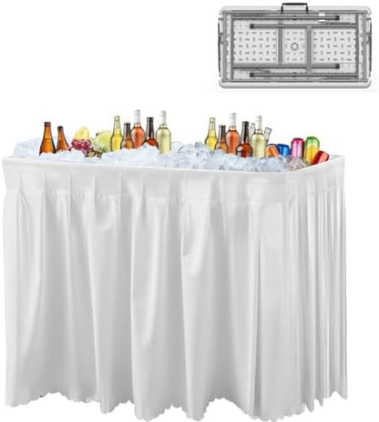 4 Foot Ice Cooler Table with Drain and Detachable Skirt by IWDOO