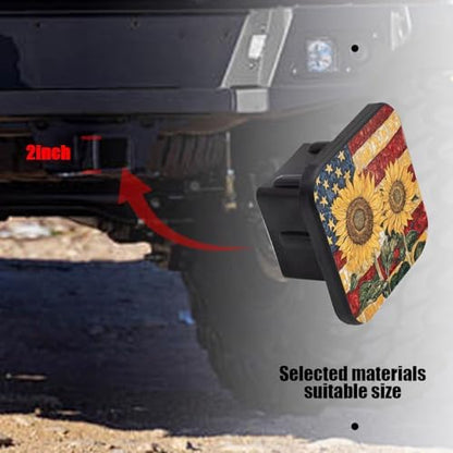 Hitch Cover Fits for 2-Inch Hitch, Two Sunflowers in Front of American Flag - Image 6